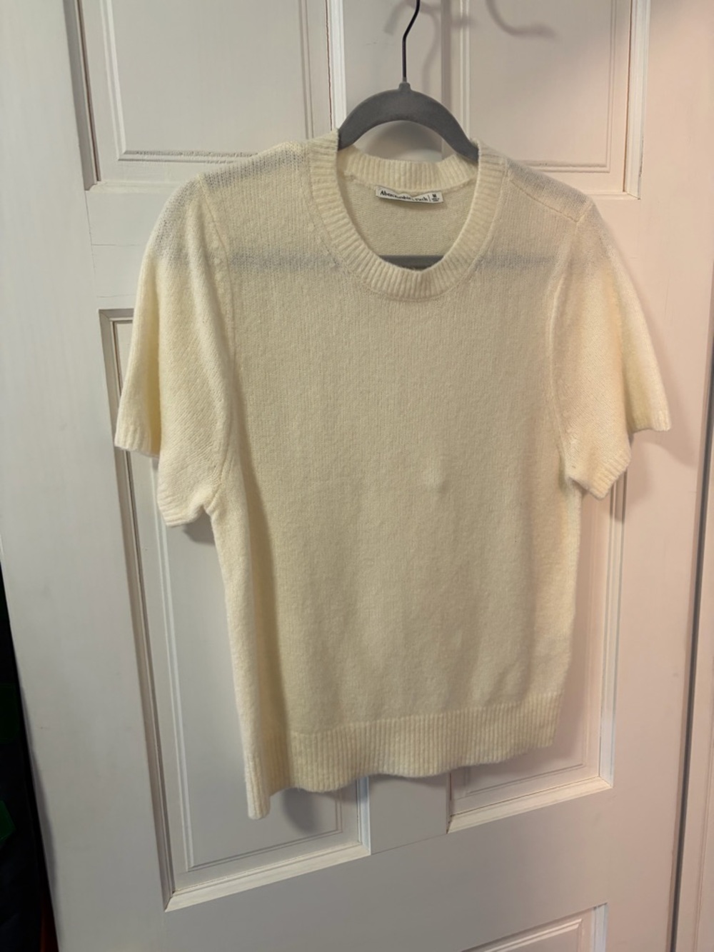 Abercrombie and fitch Cream Short Sleeve Knit Sweater